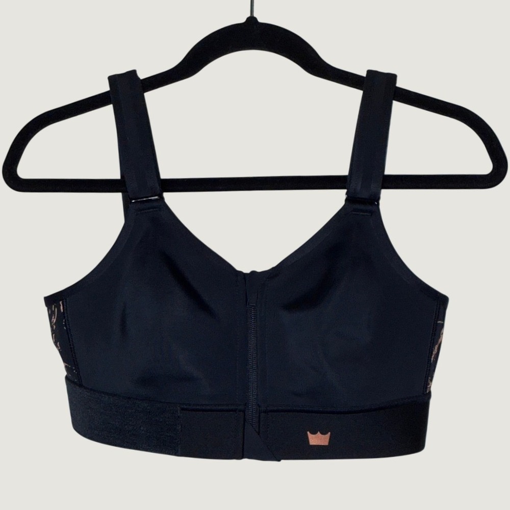 SHEFIT Flex Sports Bra M Black Rose Gold Metallic Marble Print Front Zip - Picture 2 of 10